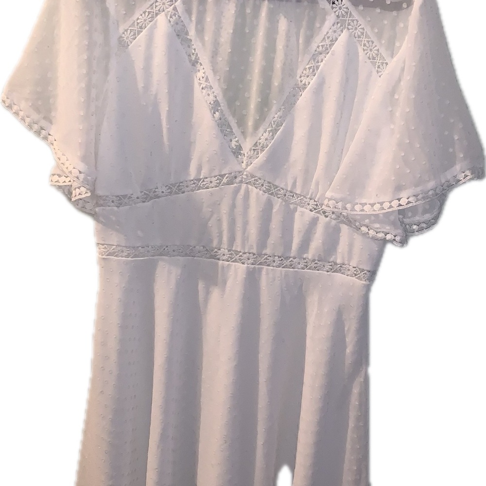 Lulus Fairytale Romance Swiss Dot Sheer Cut Out Tie Back Mini Dress White Medium - Picture 6 of 11